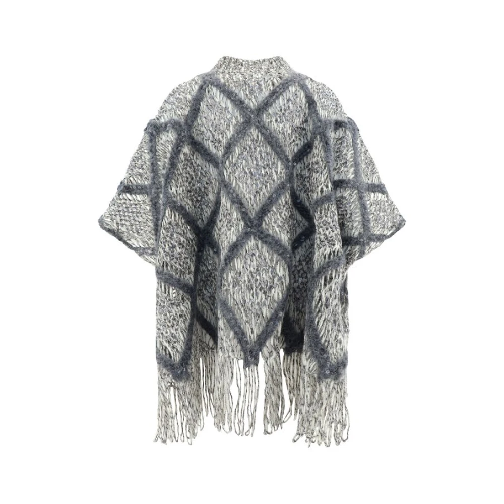 BRUNELLO CUCINELLI Wollen Poncho met Pailletten Gray Dames