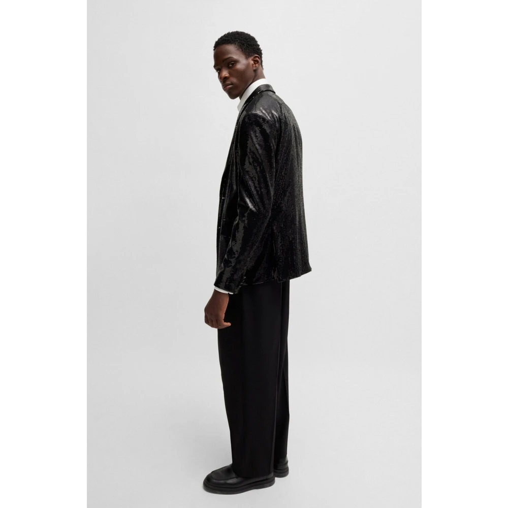 Hugo Boss Moderne pasvorm pailletten blazer Karlo244E2J Black Heren
