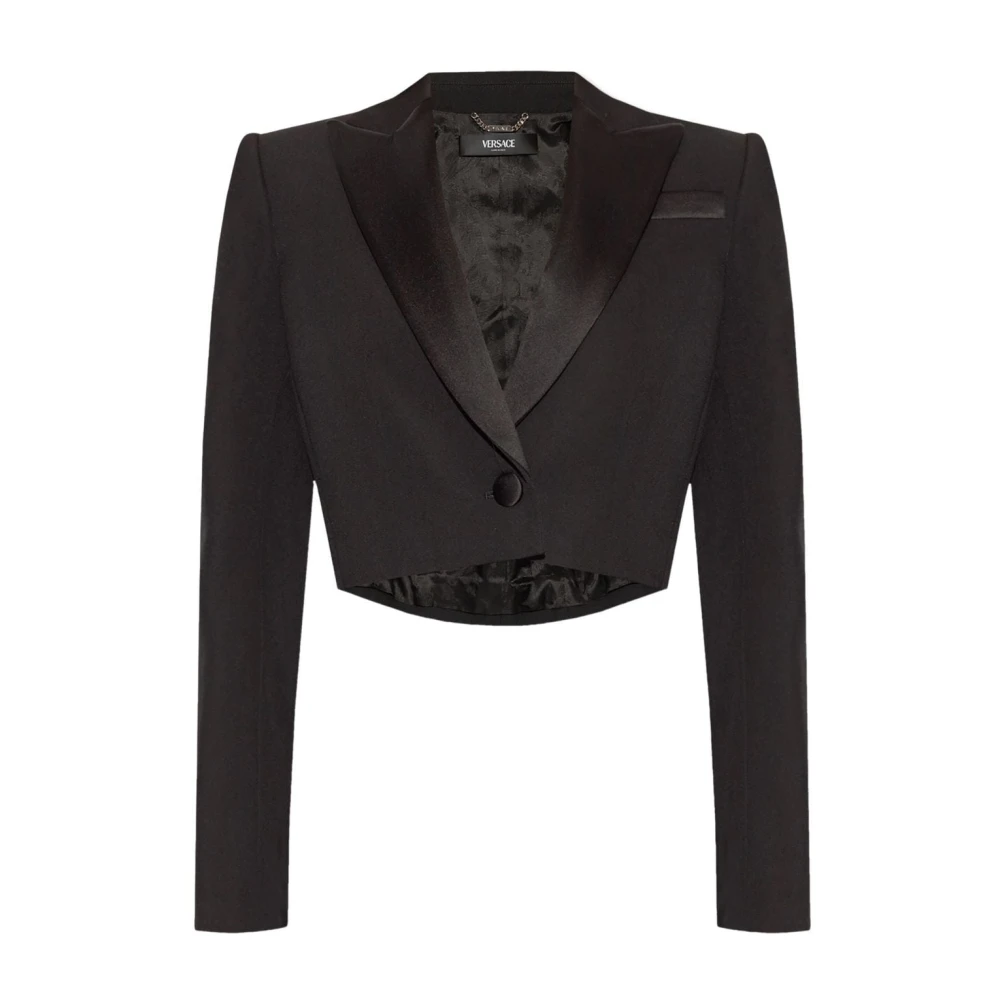 Versace Zwarte Jas met Contrasterende Revers Black Dames