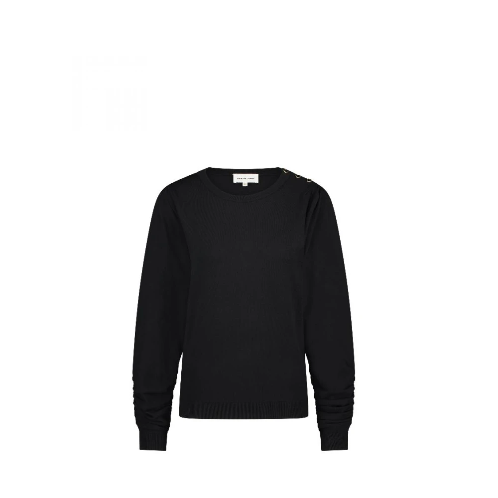 Fabienne Chapot Zwarte Ronde Hals Ballonmouw Pullover Black Dames