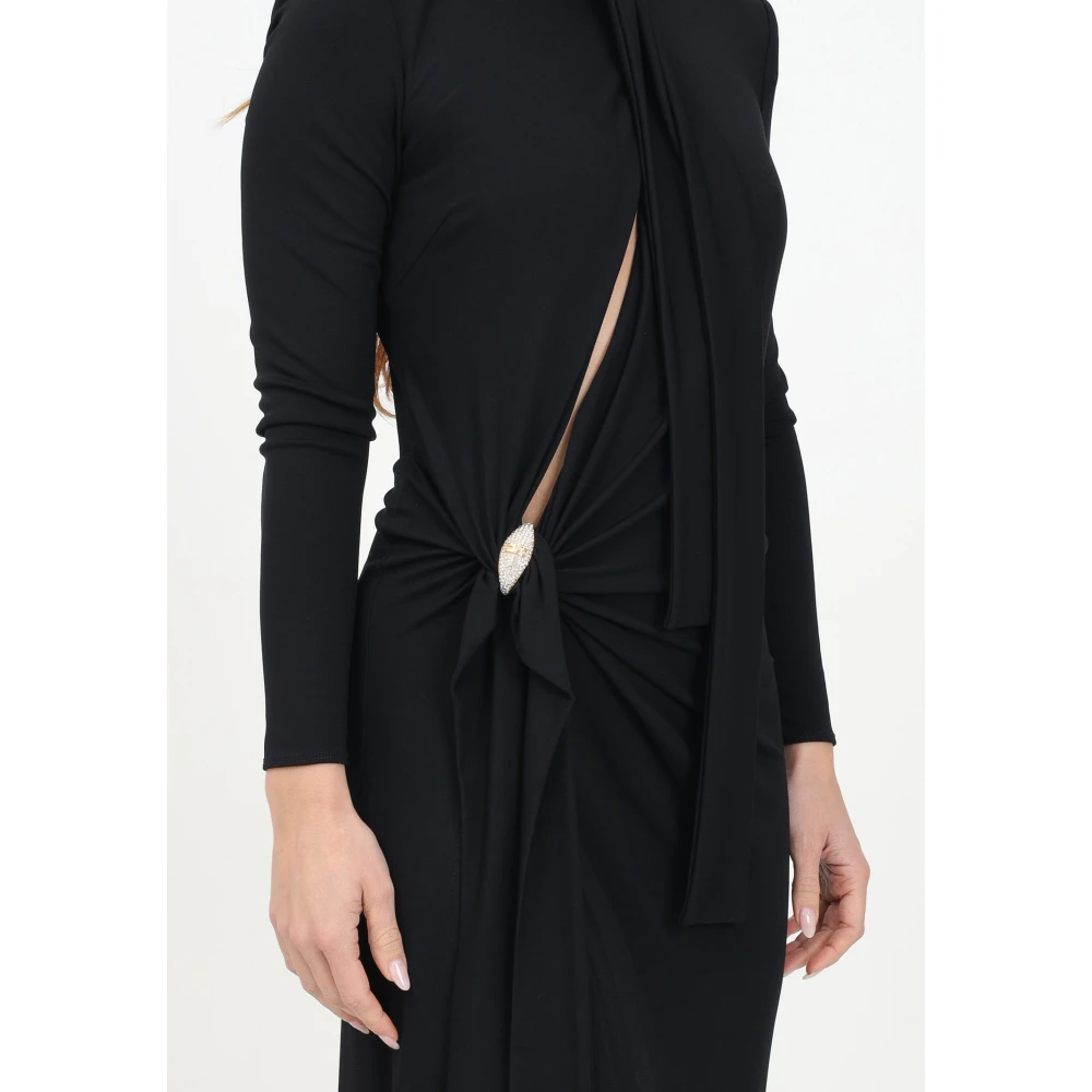 Elisabetta Franchi Zwarte lange jurk met juweelversiering Black Dames