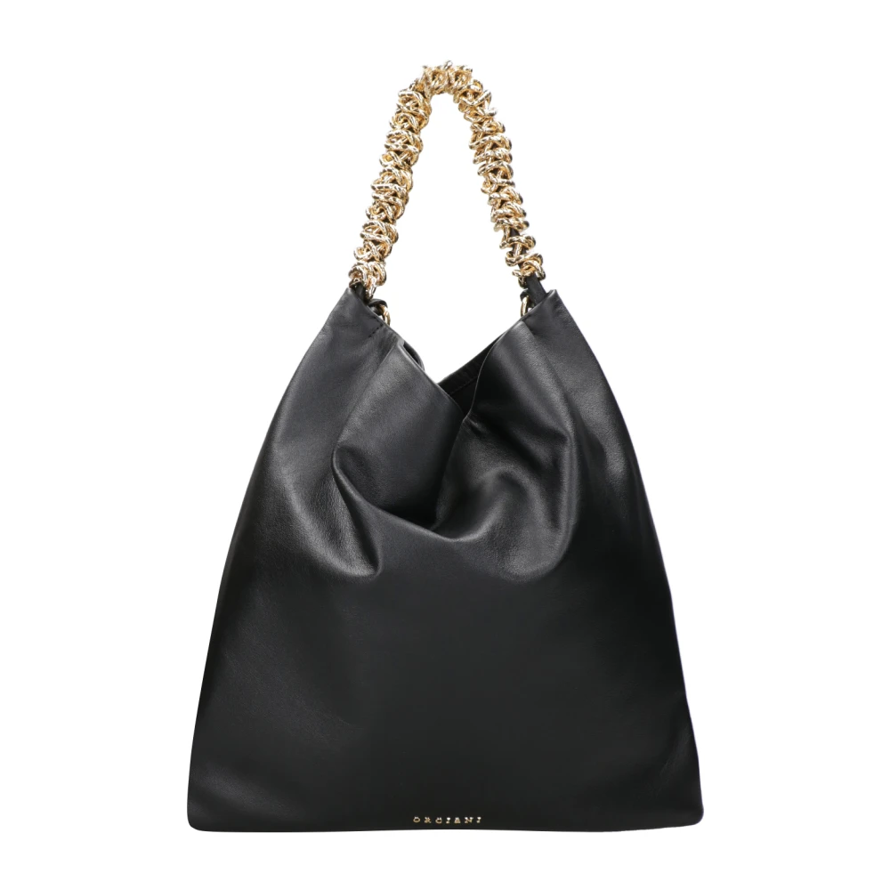 Orciani Zwarte Nappa Schoudertas met Metalen Handvat Black Dames