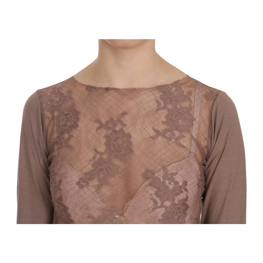 Pink Memories Bruine Kant Boothals Blouse Brown Dames