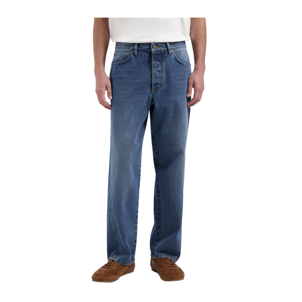 Olaf Hussein , Straight Fit Jeans, Male, Blue, Xl, Relaxed Denim Pant Washed Indigo