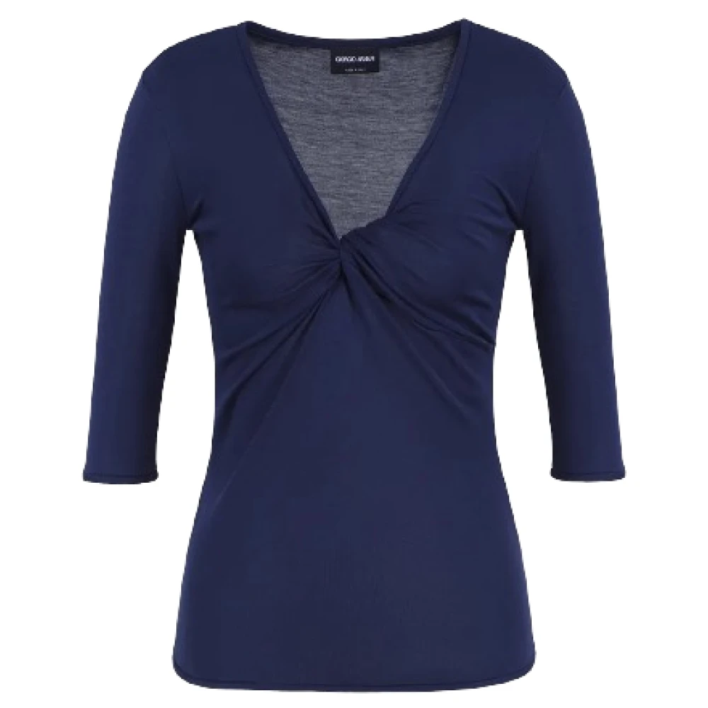 Giorgio Armani Blauwe V-hals Torchon Sweater Blue Dames