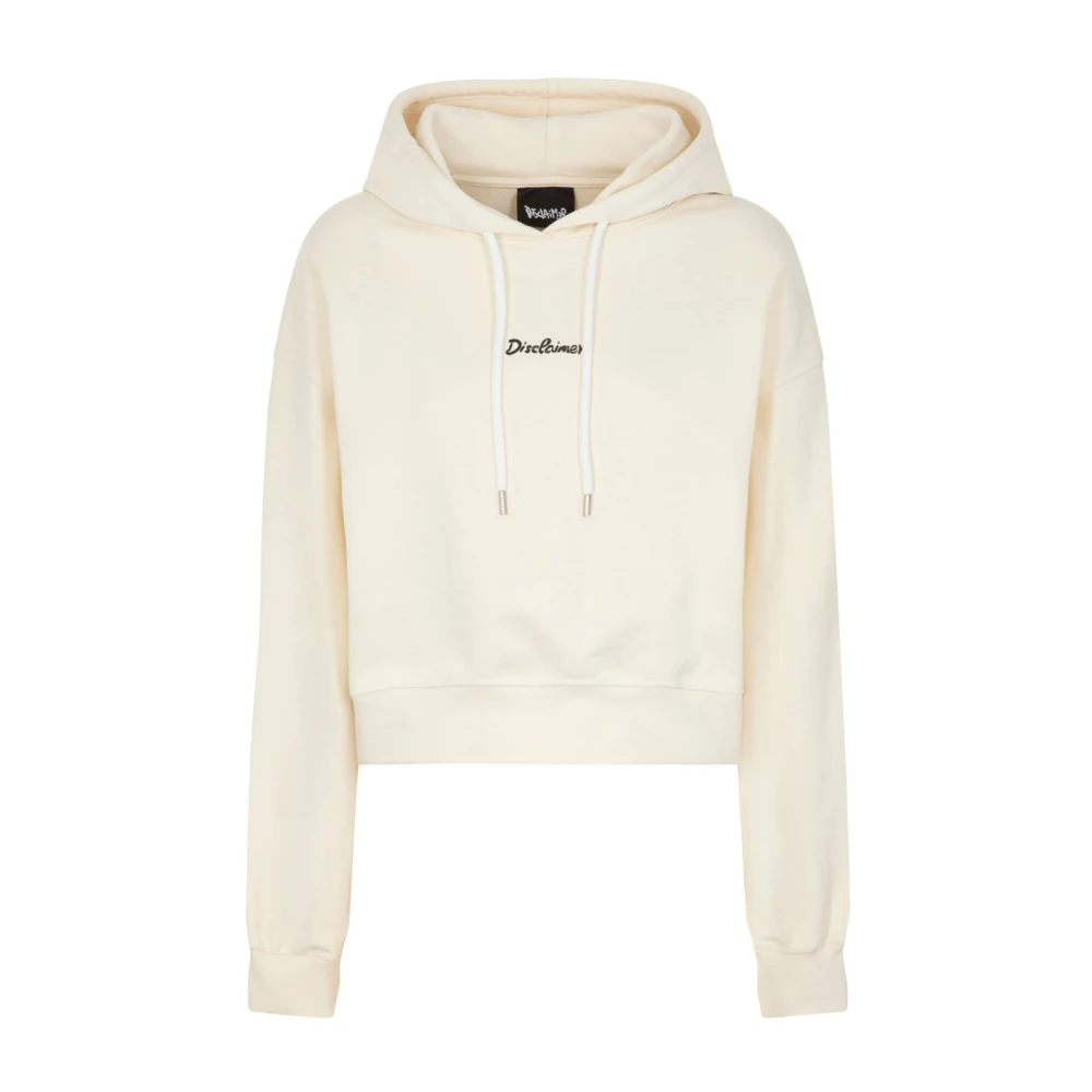 Disclaimer Women's Beige White Hooded Crop Sweatshirt - Hoodies - S - Sweatshirts & Hoodies