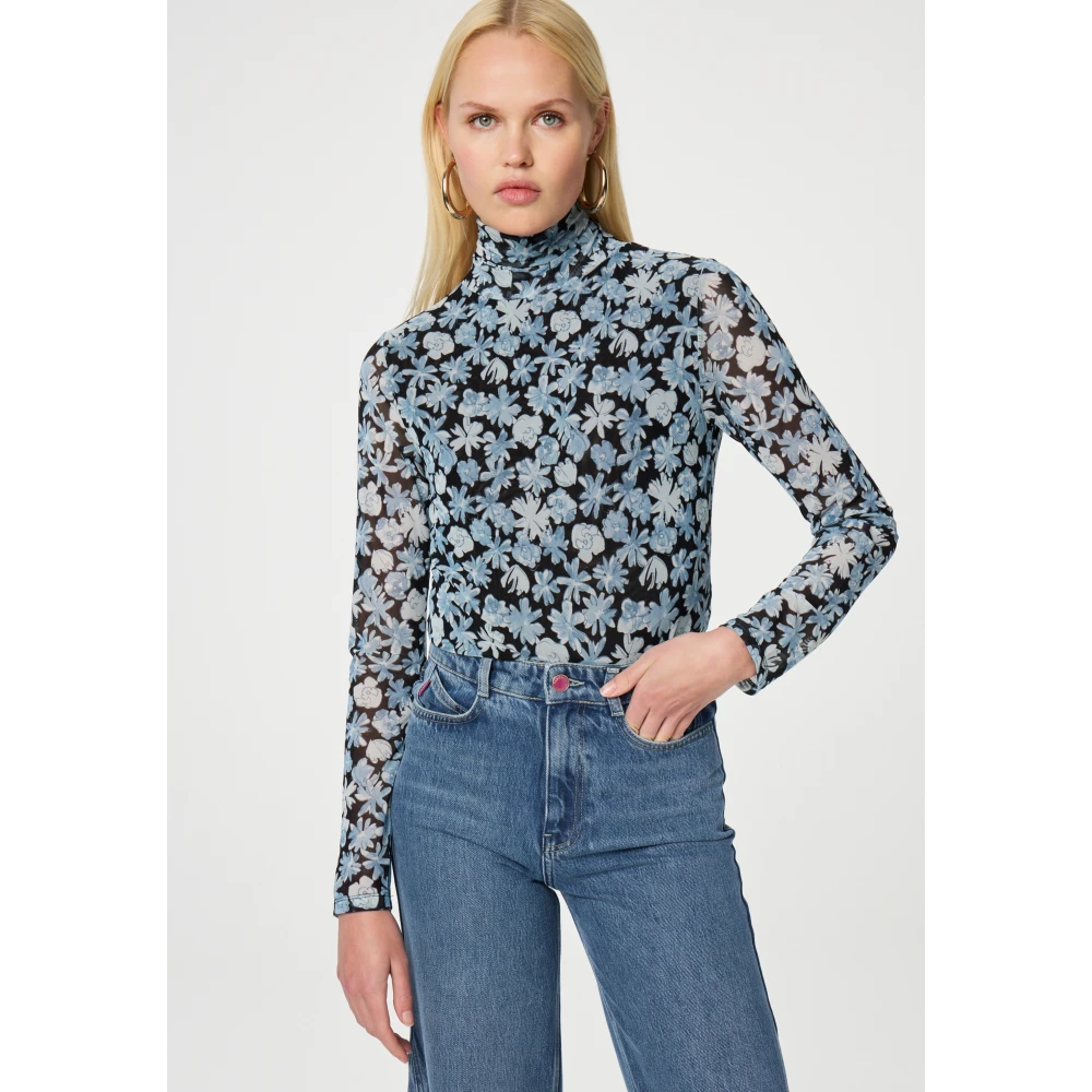 Fabienne Chapot Blauwe Bloemen Coltrui Top Blue Dames