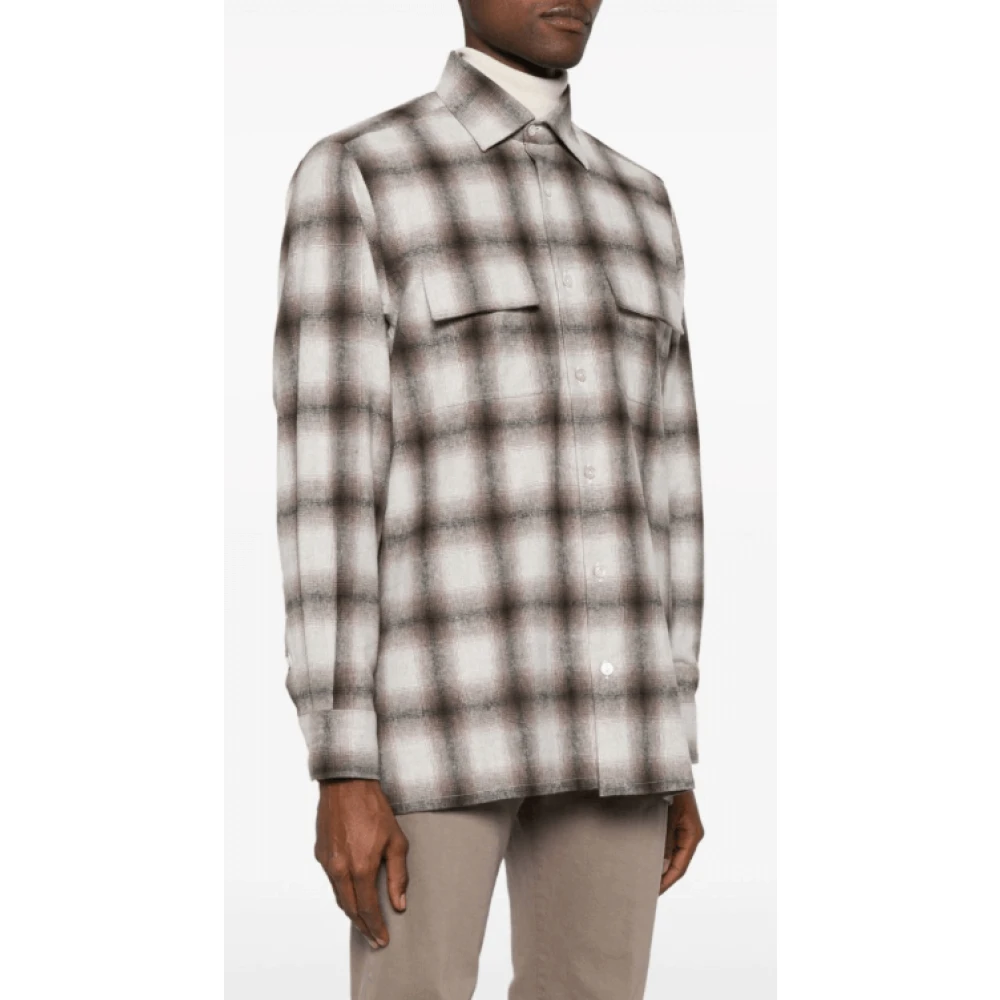 Kiton Bruine Flanellen Overhemd met Borstzakken Brown Heren