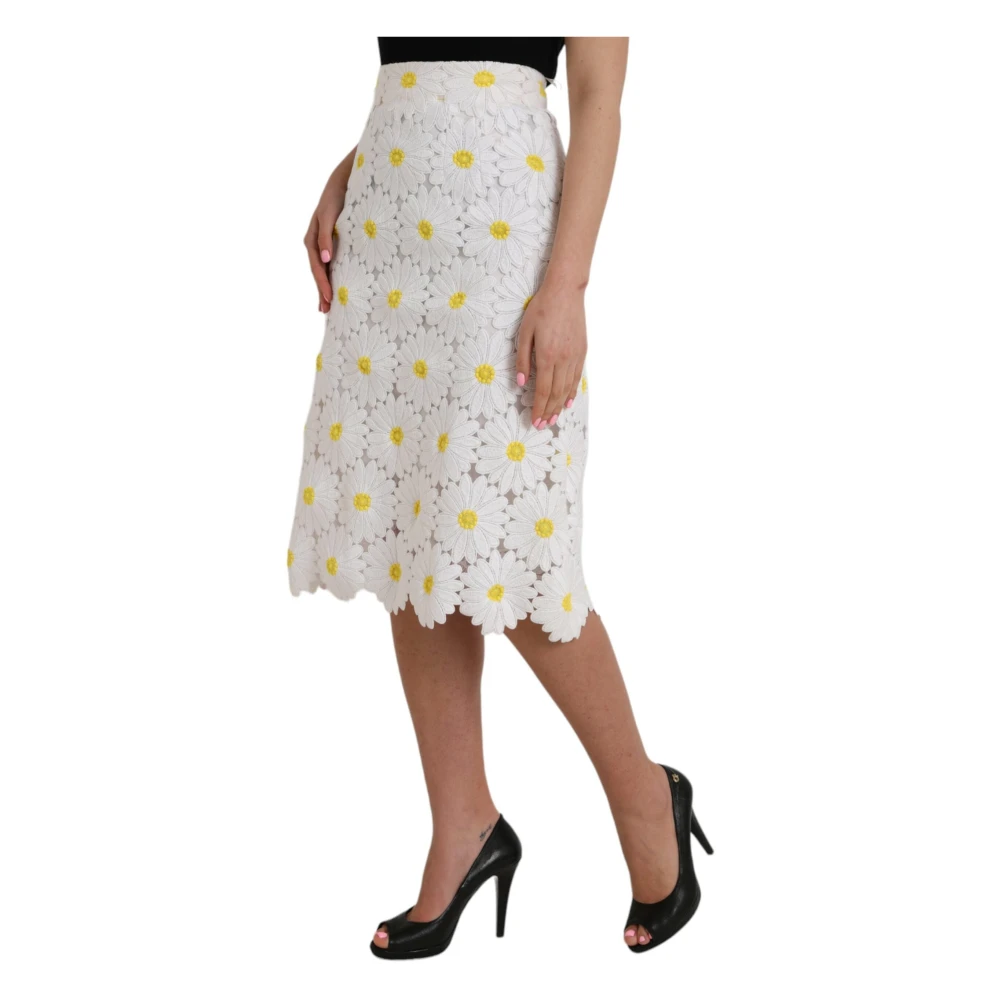Dolce & Gabbana Witte Bloemen Potlood Rok White Dames