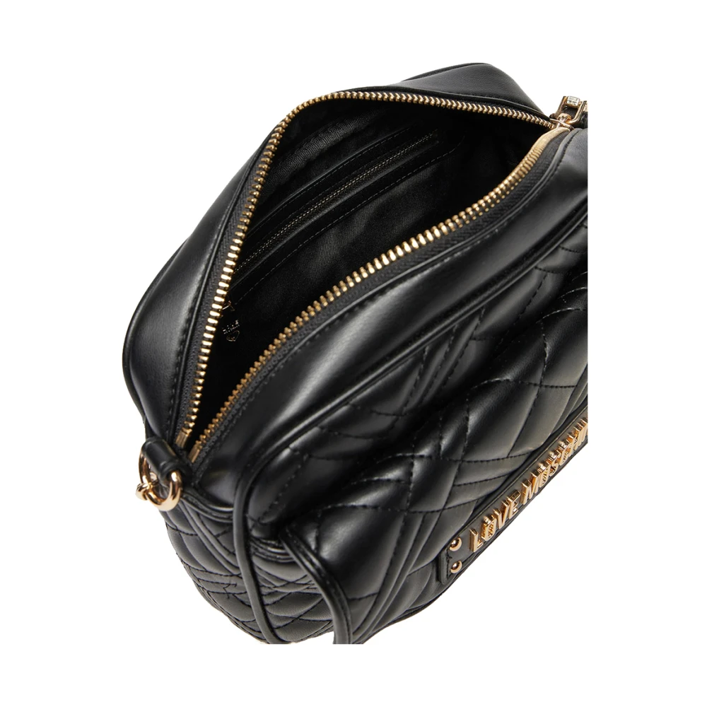 Moschino Zwarte Schoudertas met Gouden Details Black Dames