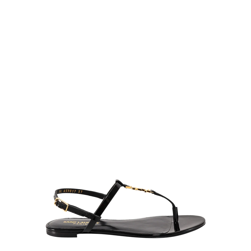 Saint Laurent Women's Black Flat Sandals, 3 1/2 Uk, Monogram Leather Sandals