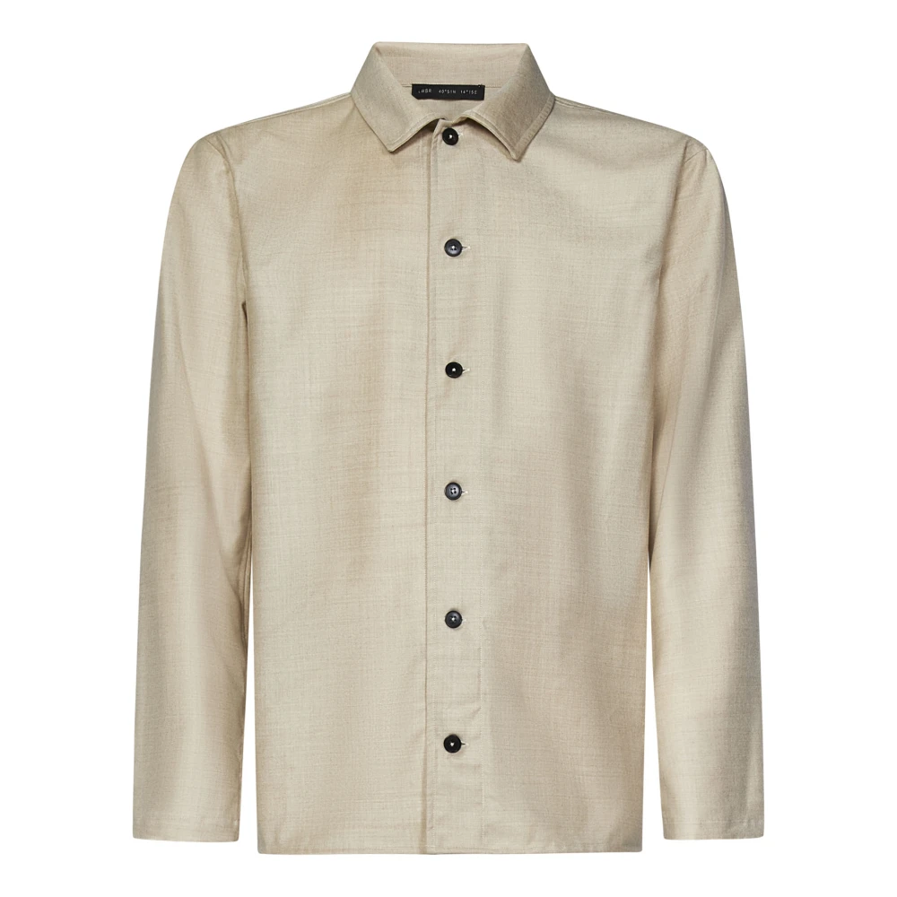 Low Brand Zand Wol Flanellen Overshirt Klassieke Kraag Beige Heren