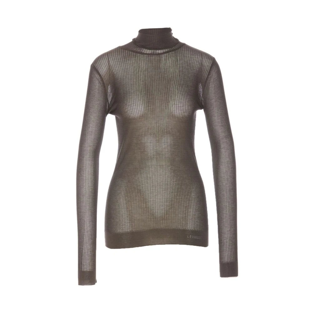 Lemaire Geribbelde Gebreide Mock Neck Sweater Brown Dames