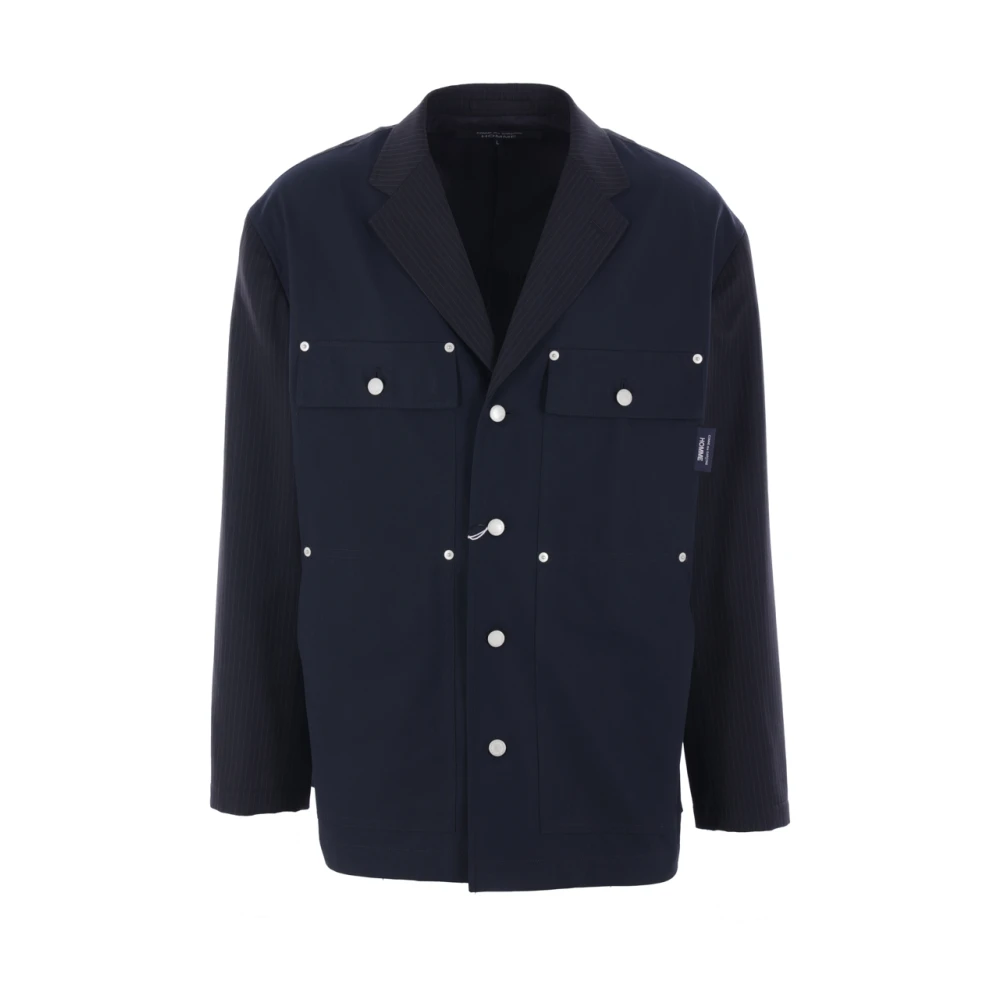 Comme des Garçons Gestreepte wollen en canvas jas Blue Heren