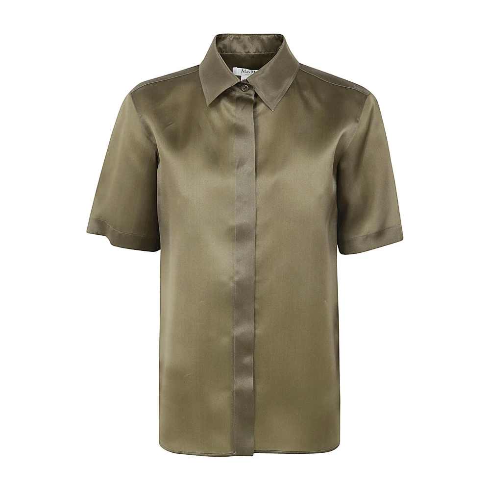 Max Mara Korte Mouw Organdy Shirt Khaki Green Dames