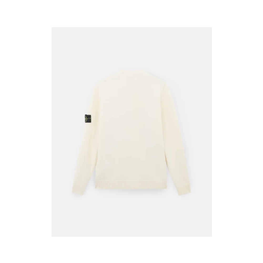 Stone Island Witte Lamswol Crewneck Gebreid Beige Heren