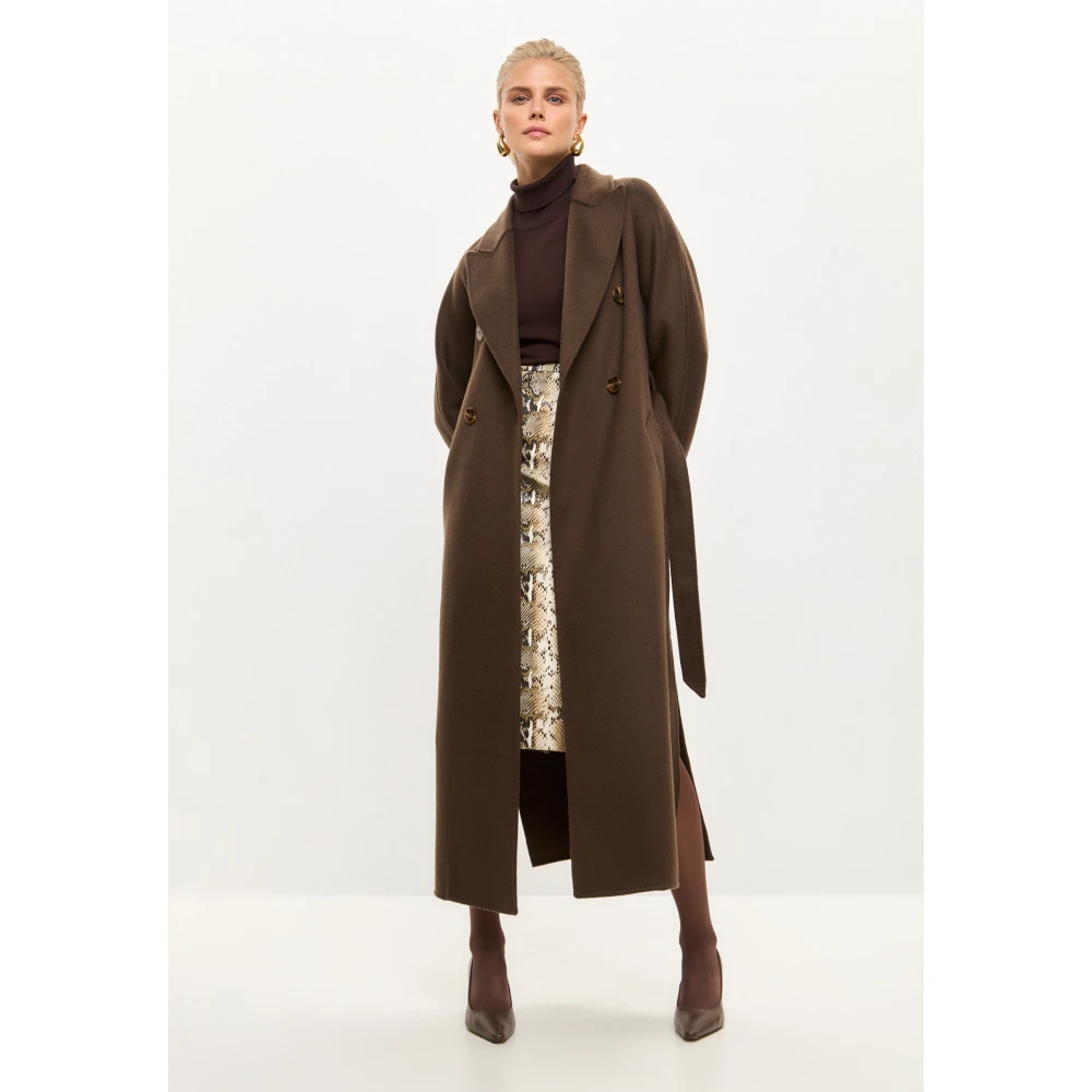 Cesare Gaspari Klassieke Luxe Lange Jas Rosie Donkerbruin Brown Dames