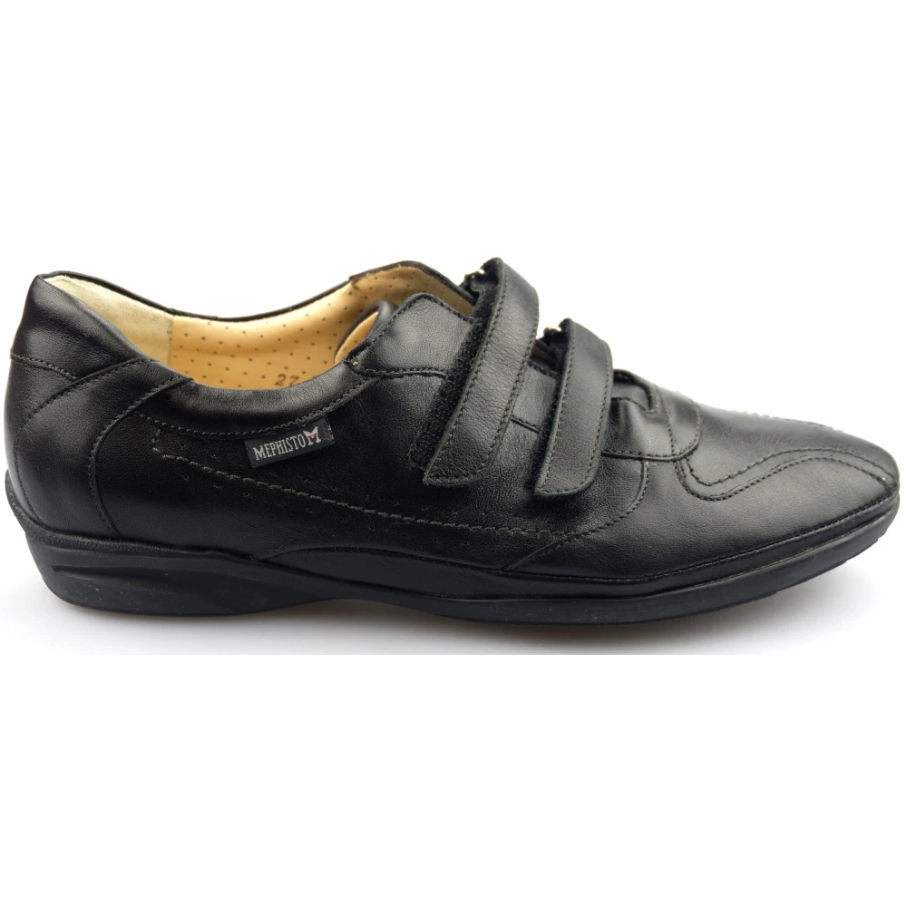 Mephisto Zwarte Leren Sneaker met Dubbele Klittenbandsluiting Dames Schoenen