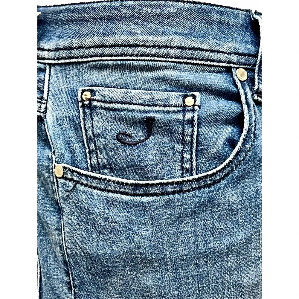Jacob Cohën Navy Linnen Slim Fit Broek Blue Heren