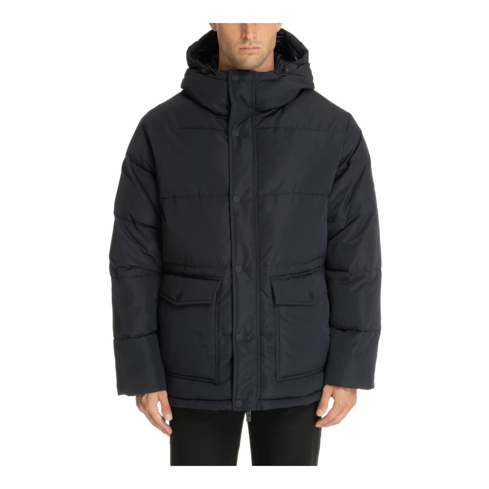Emporio Armani EA7 Snap-Zip Plain Logo Zakken Donsjas Blue Heren