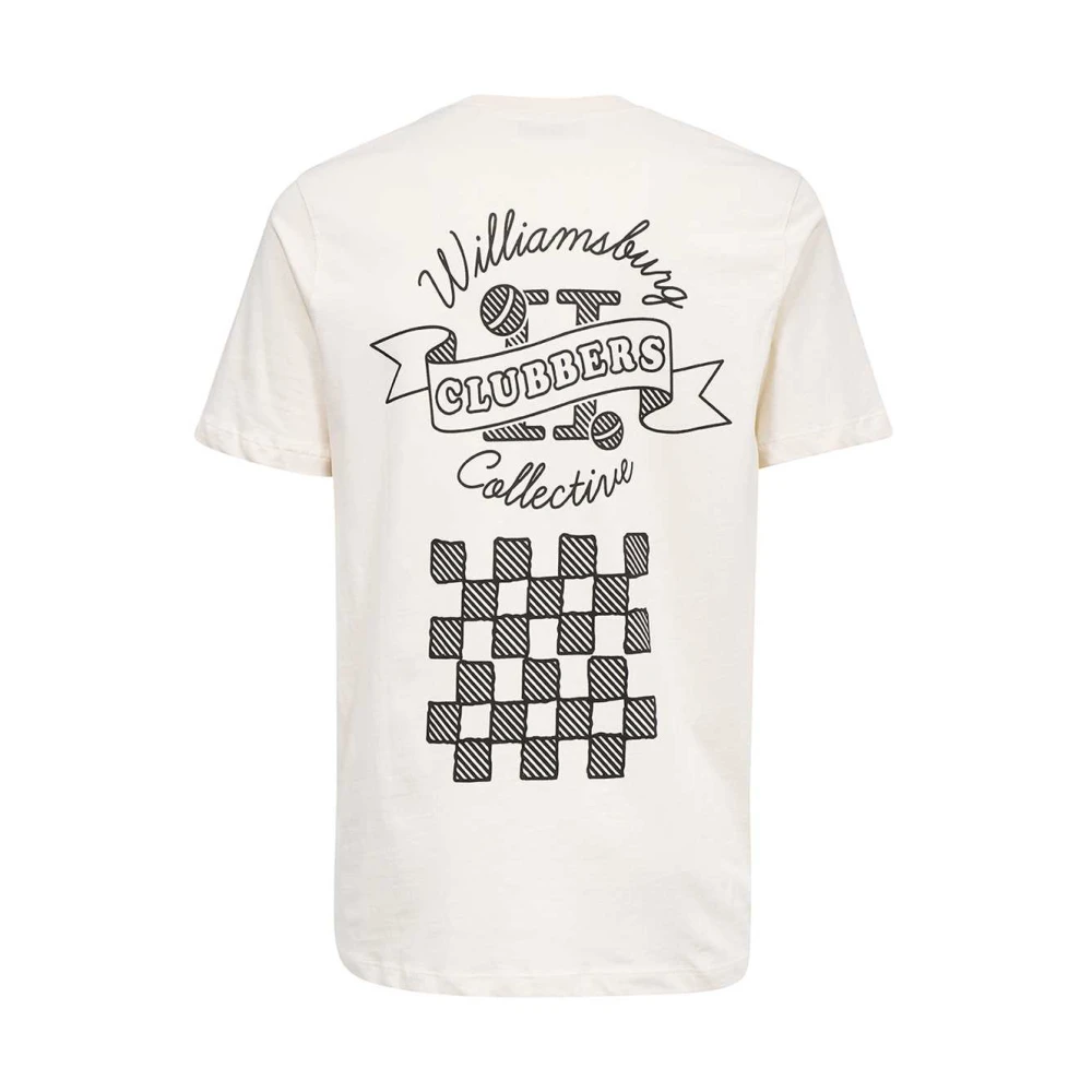 Les Deux Geribbelde Crew-neck T-shirt met Print Beige Heren