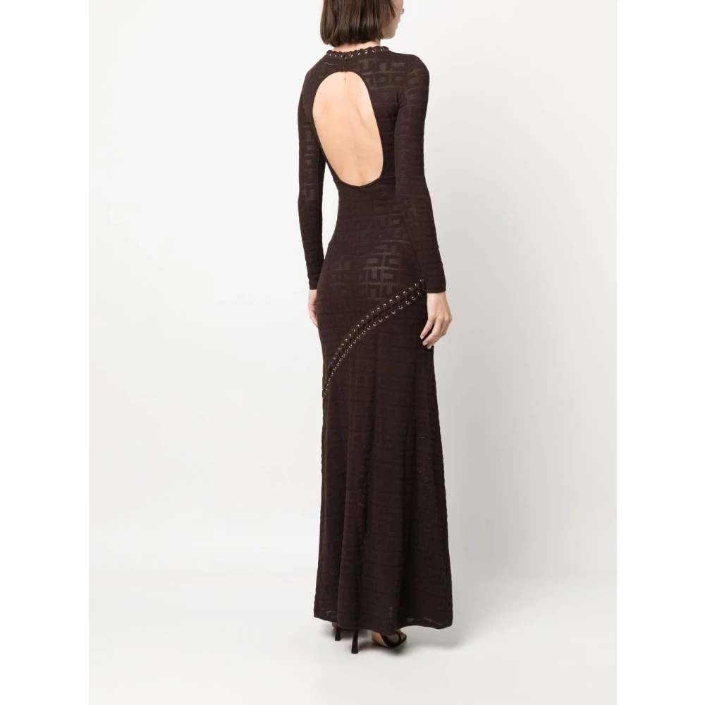 Elisabetta Franchi Red Carpet Jurk met Mesh Logo Brown Dames