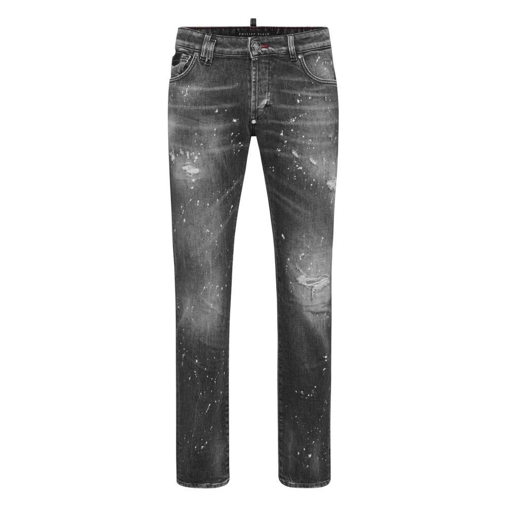 Philipp Plein Men's Gray Straight Fit Jeans, W34, 5-Pocket Super Straight Cut Jeans