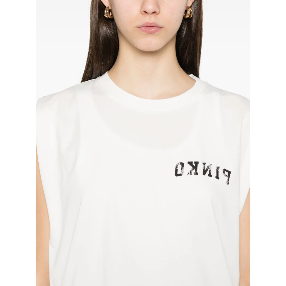 pinko Witte Crew Neck Mouwloze Tops White Dames