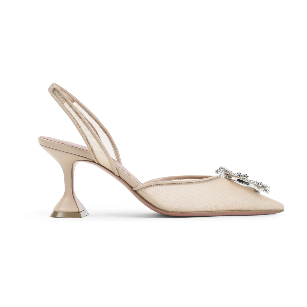 Amina Muaddi Femme Beige Chaussures, Taille: 40 Eu Escarpins Slingback En Maille Begum 70