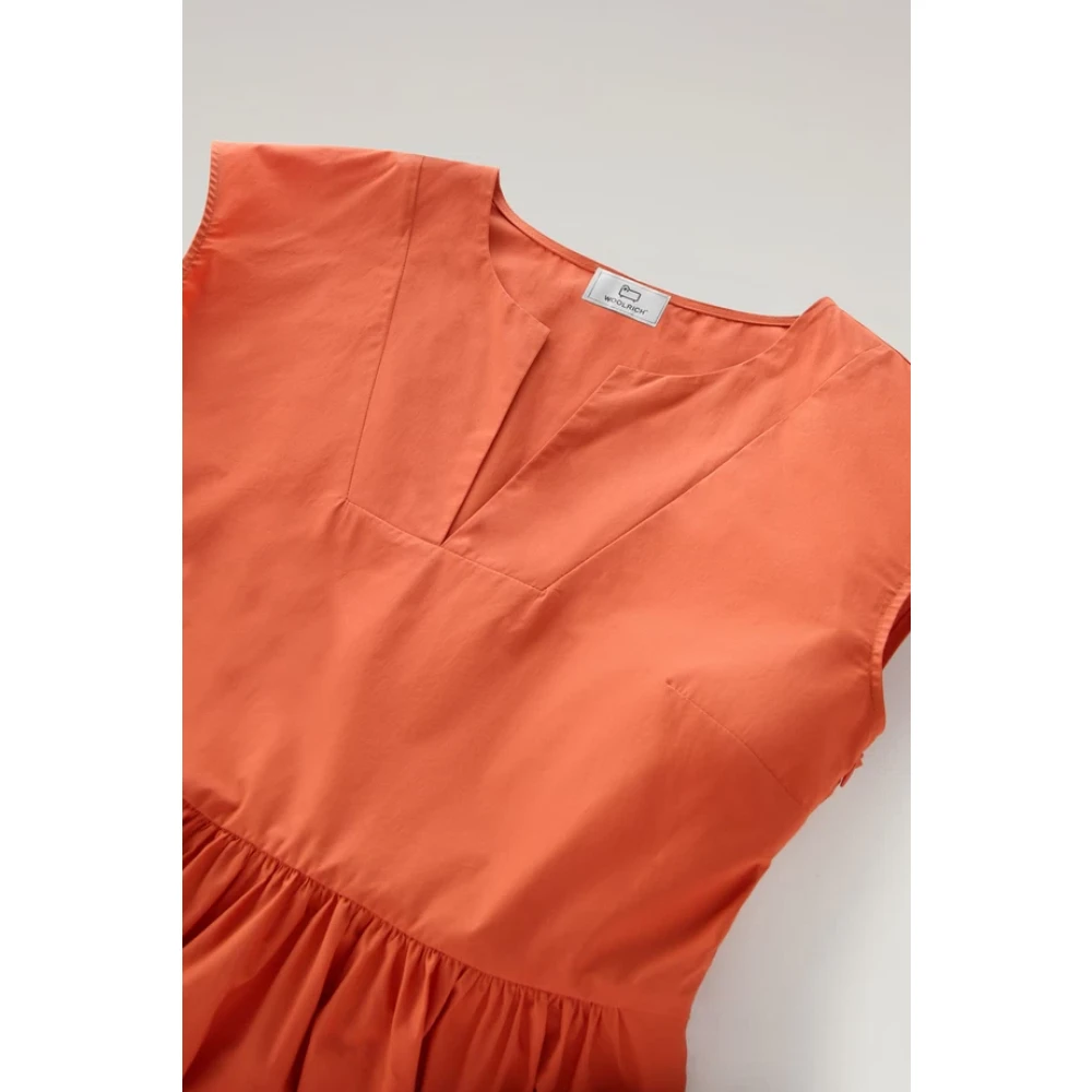 Woolrich Katoenen Popeline Jurk met Wijdvallende Rok Orange Dames