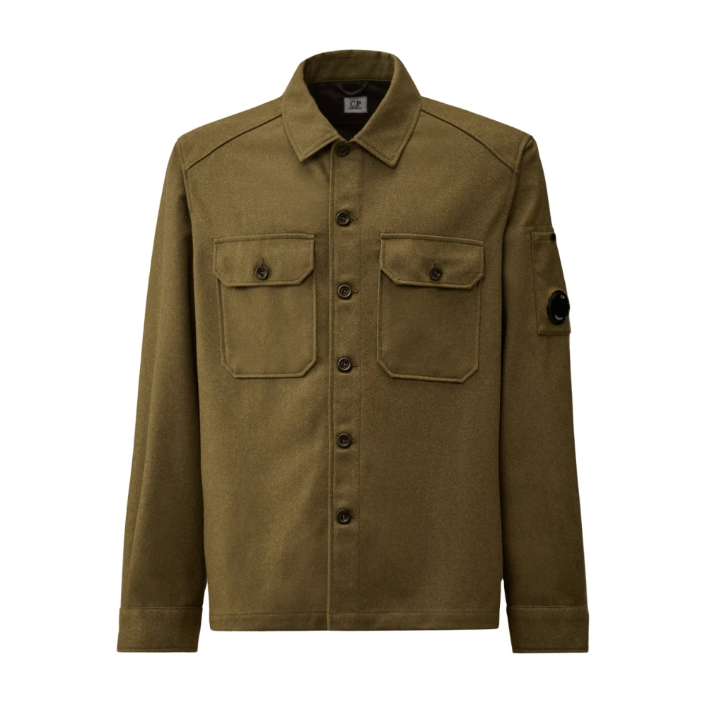 C.p. Company Men's Green Felt Lens Overshirt - Light Jackets - S - Jackets