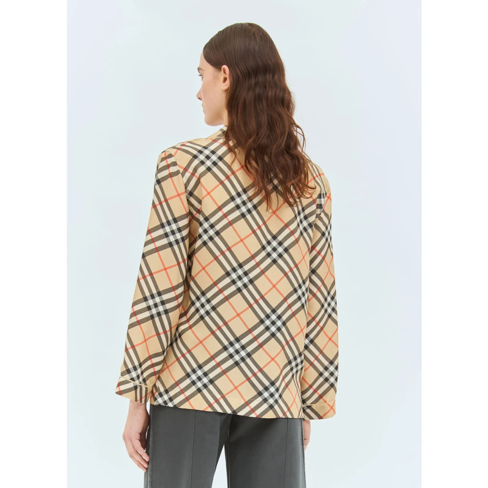 Burberry Zijden Geruite Pyjama Shirt Beige Dames