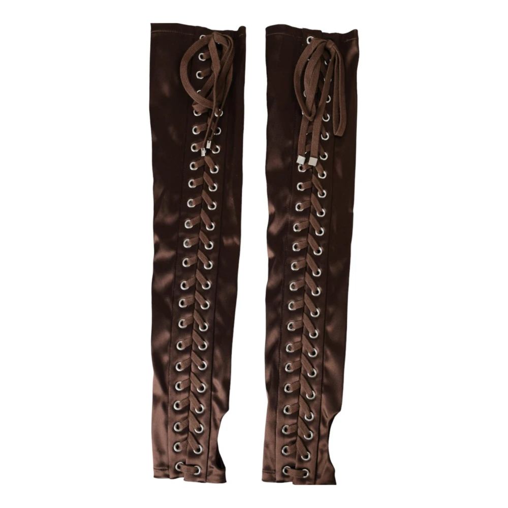 Dolce & Gabbana Bruine Lace-Up Satijnen Handschoenen Brown Dames