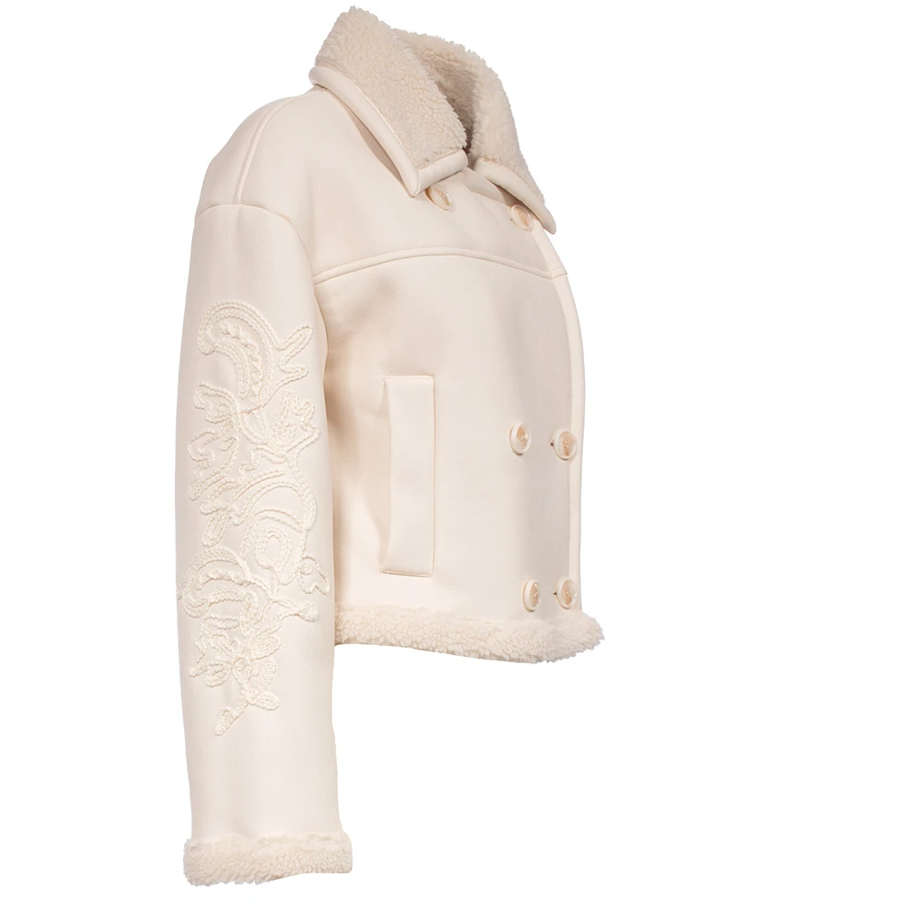 Ermanno Scervino Eco Shearling Jas Geborduurde Mouwen White Dames