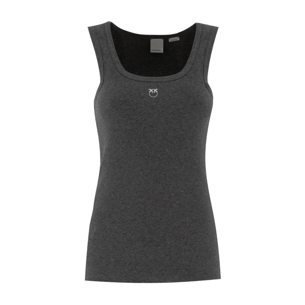 Pinko Mouwloze katoenen top met logo Gray Dames