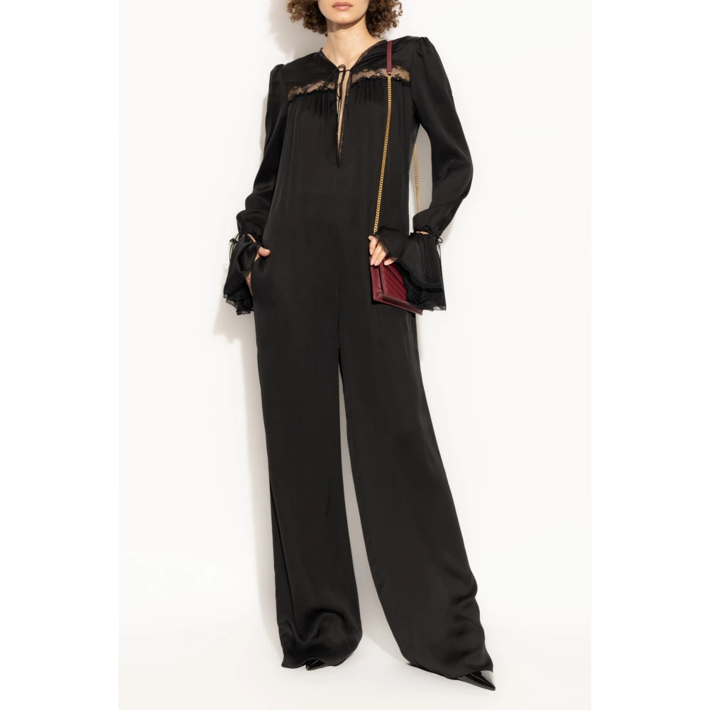 Saint Laurent Zijden Jumpsuit met Kant Black Dames