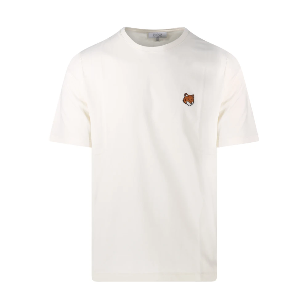Maison Kitsuné Men's Beige T-Shirts, L, Fox Head Regular Tee-Shirt