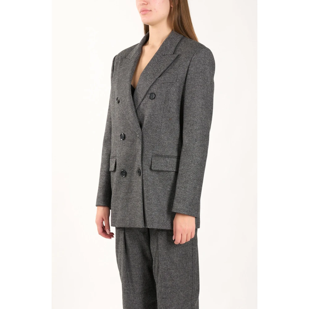 pinko Wollen double-breasted jas micro ruitpatroon Gray Dames