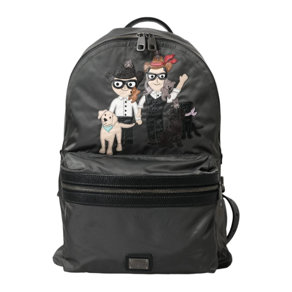 Dolce & Gabbana Donkergrijze Nylon Rugzak met DGFamily Patch Gray Heren