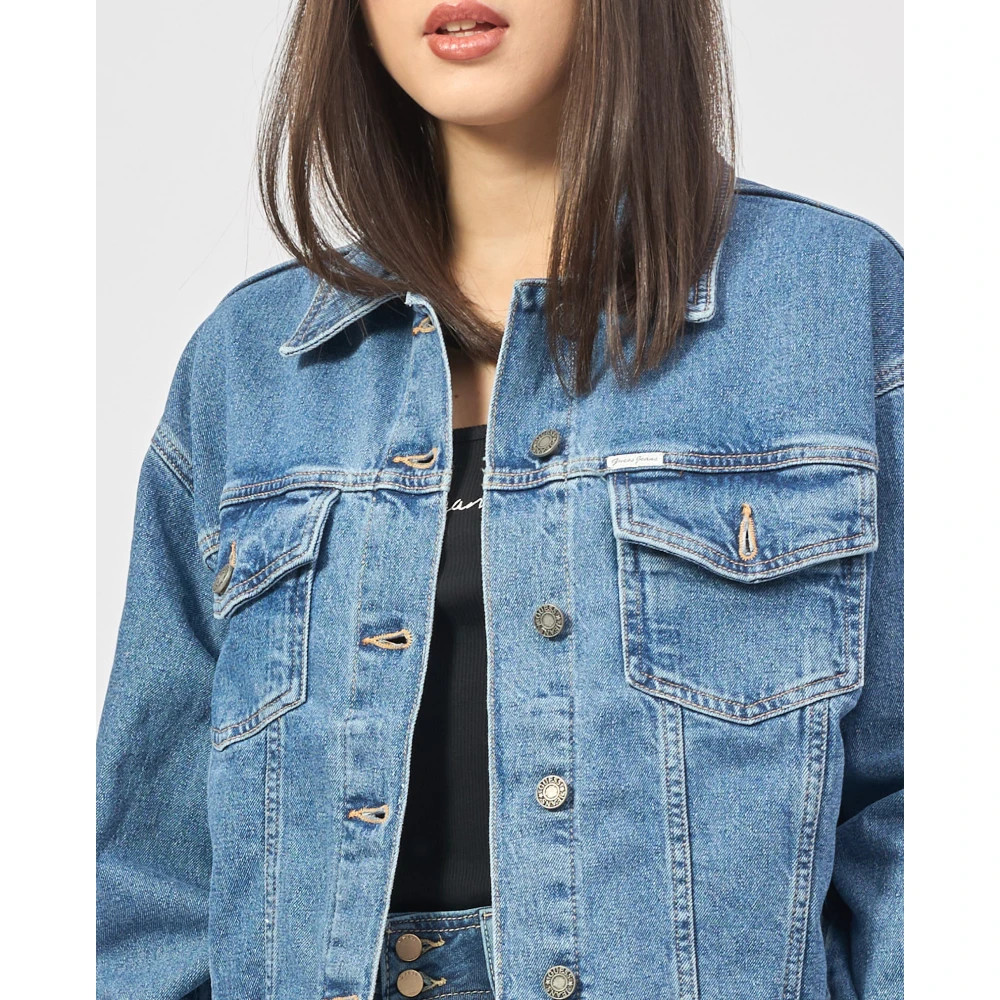 Guess Blauwe Denim Trucker Jack met Oversized Pasvorm Blue Dames