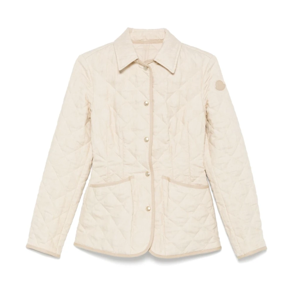 Moncler Women's Cream Quilted Jacket With Patch Pockets