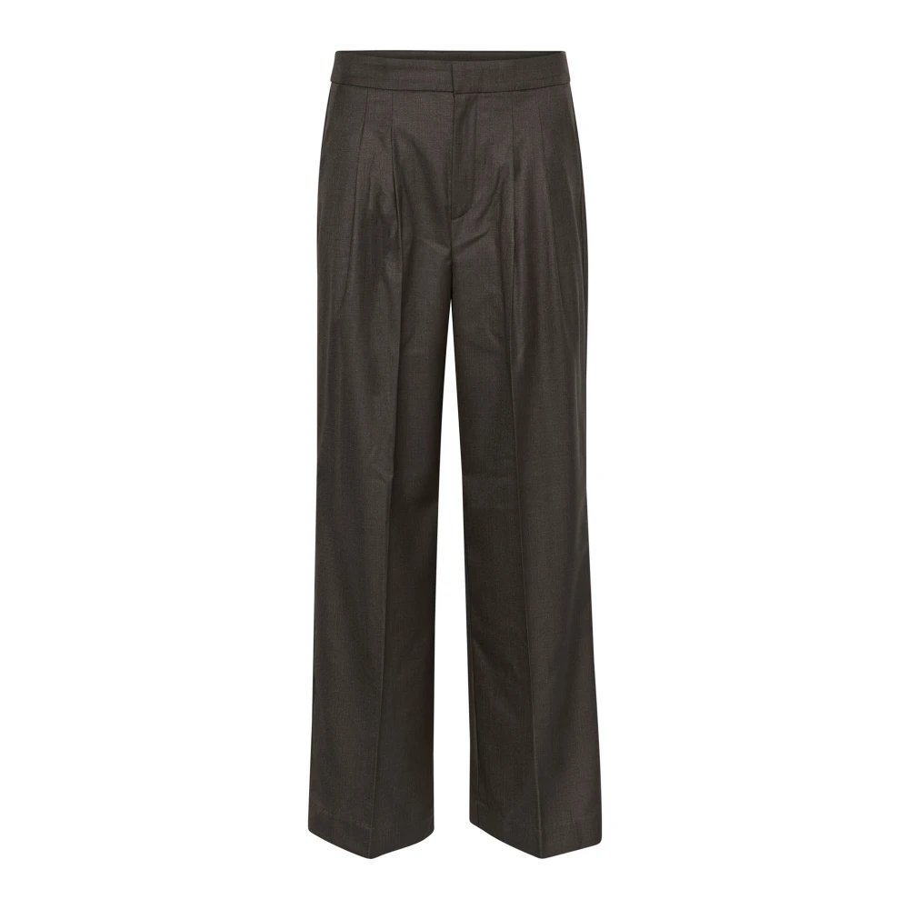 Saint Tropez Elegant Wide Leg Pants Mulch Melange Black Dames