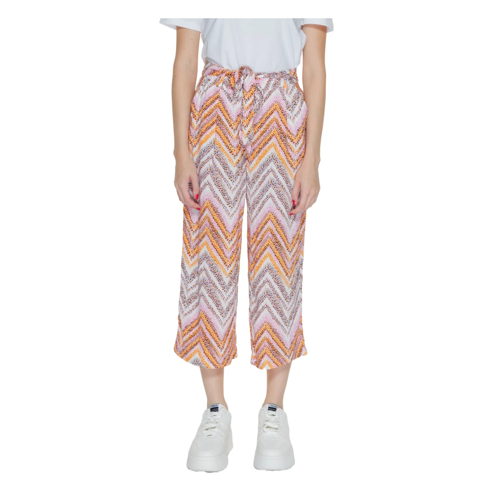 Only Roze Bedrukte Broek met Zakken en Veters Multicolor Dames