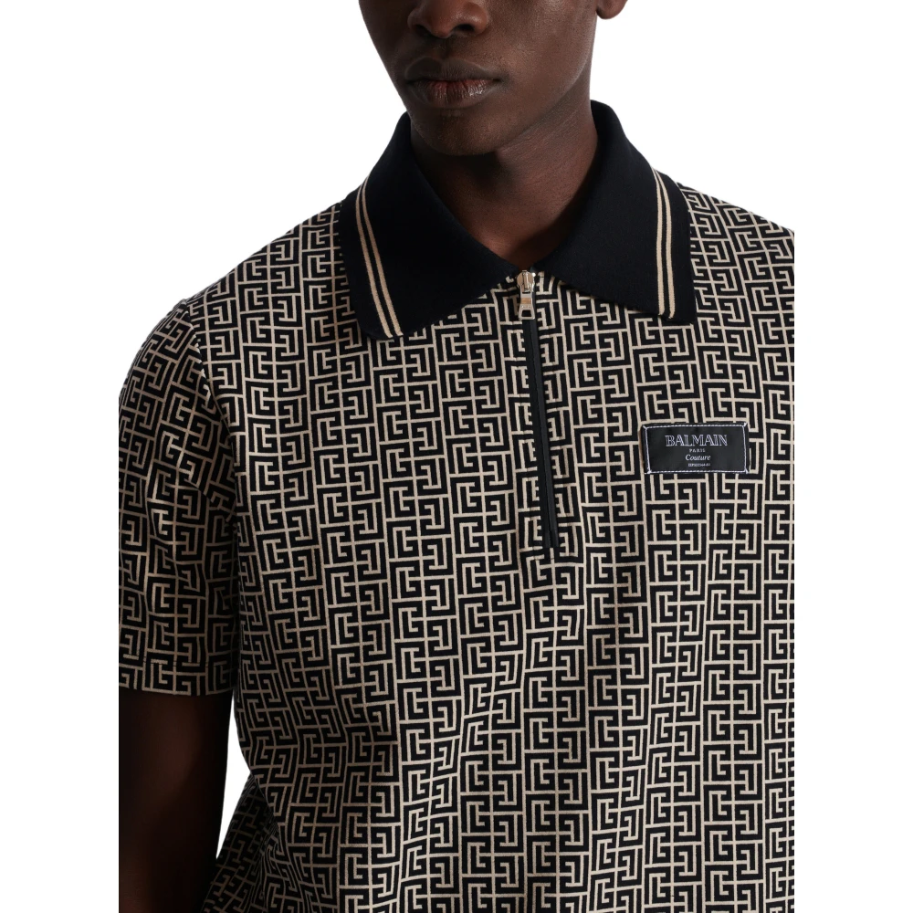 Balmain PB Labyrinth jacquard polo hirt Black Heren