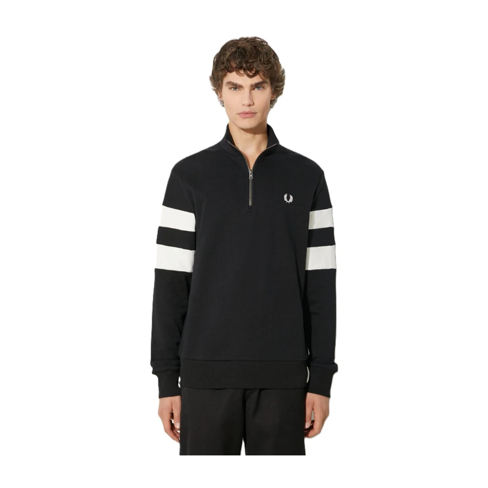 Fred Perry Zwarte Getipte Mouw Half Zip Sweat Black Heren
