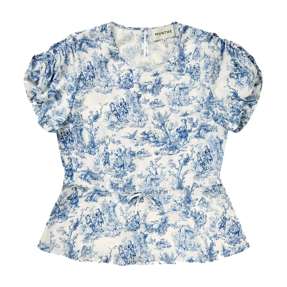 Munthe Elegante Print Blouse met Gerimpelde Details Blue Dames
