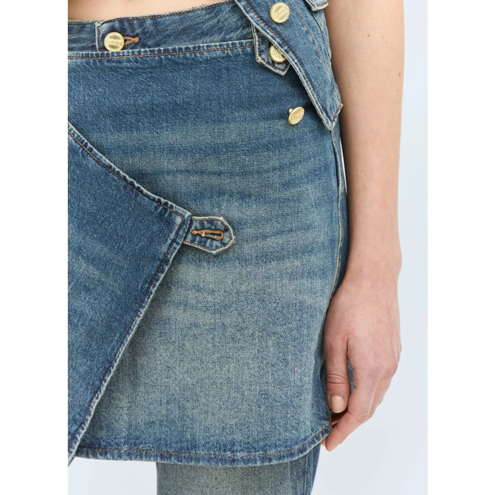 Ganni Afneembare Rok Flared Jeans Blue Dames
