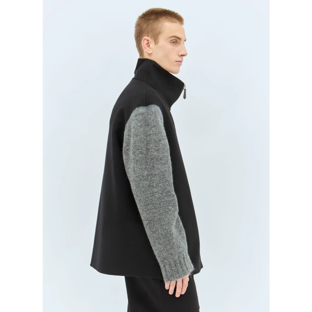 Jil Sander Wollen jas met gebreide mouwen Black Heren