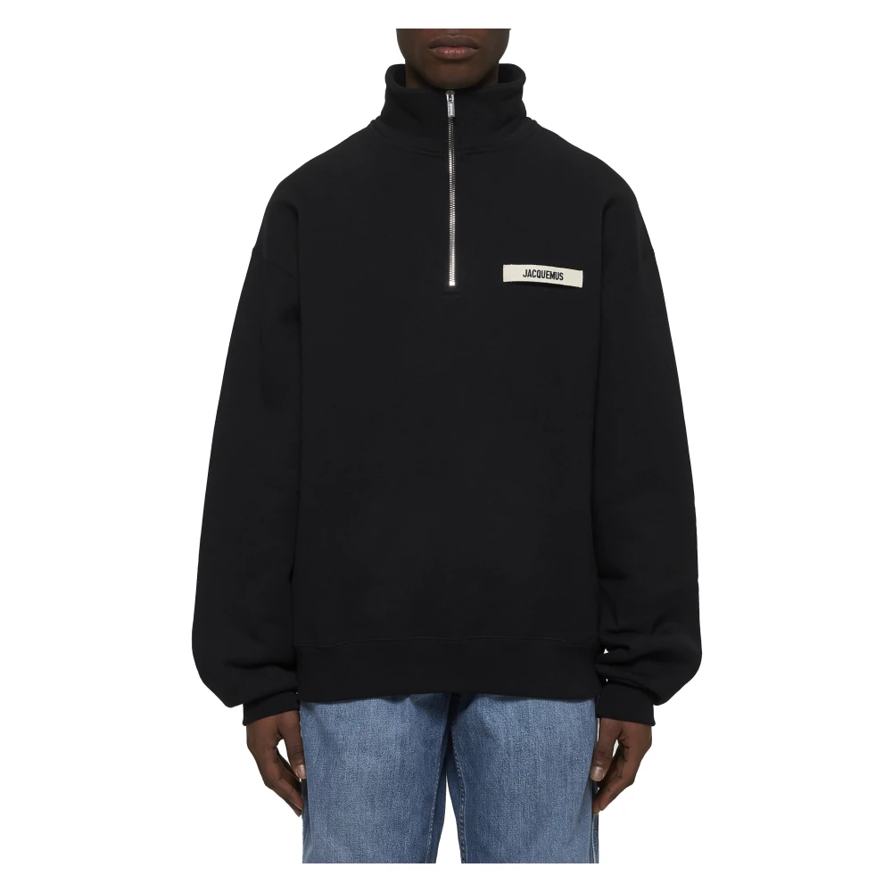 Jacquemus Zwarte Staande Kraag Sweater Black Heren