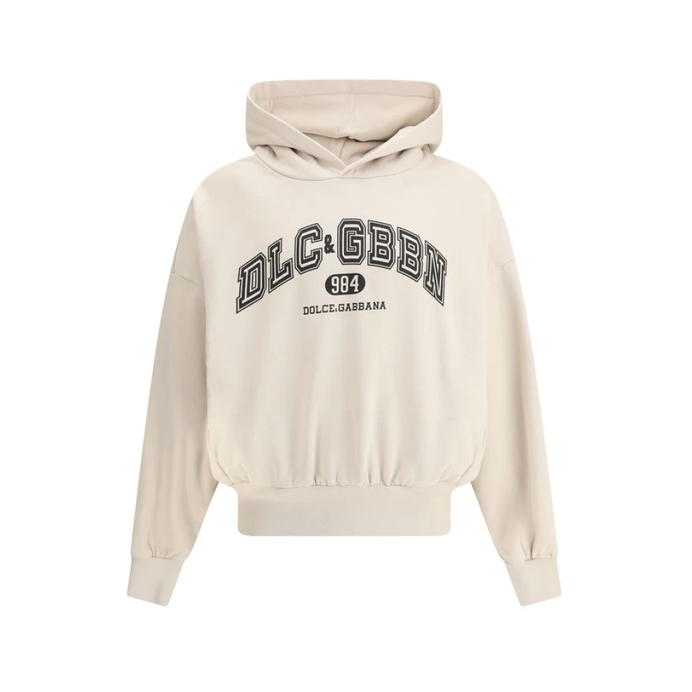 Dolce & Gabbana Uomo Beige - Felpa Con Cappuccio In Jersey Con Stampa - Sweatshirts & Hoodies - L